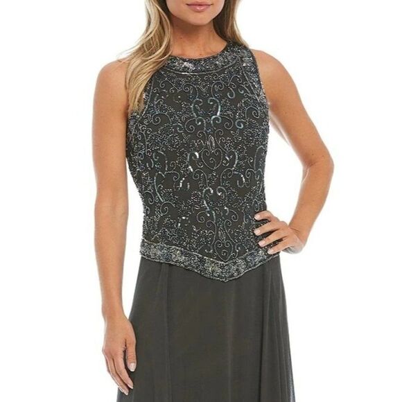 Petite Size Sleeveless Beaded Bodice Long Gown - Picture 2 of 6